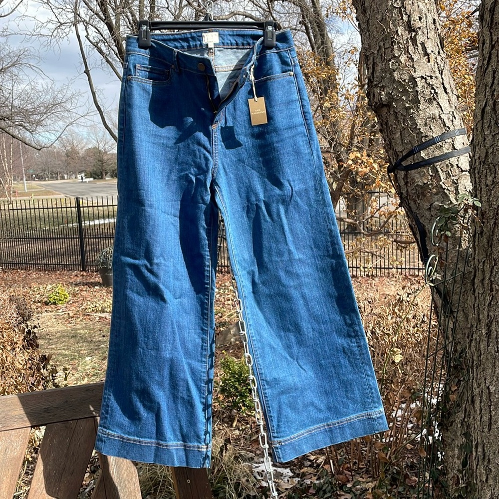 NWT Ann Mashburn wide leg cropped 5 pocket 3 year indigo stretch denim size 27